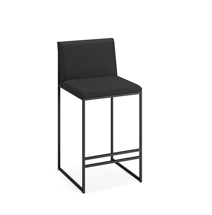 INDIDECOR 61950 Modern Bar Stool/Bar Chair with Black Cushion and Back Rest - Breakfast Chair Suitable for Bars, Kitchens Counter Chair - Black Frame with Black Cushion