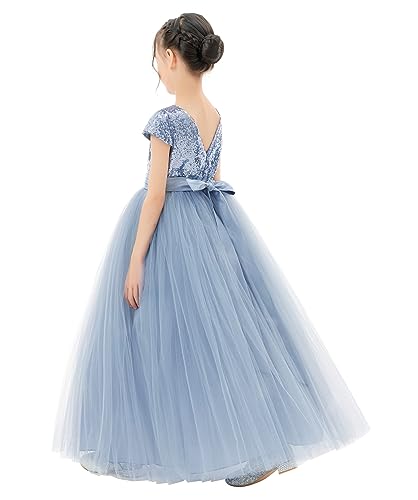 ekidsbridal Sequins V-Back Cap Sleeves Formal Flower Girl Dresses for Junior Pageants 3234
