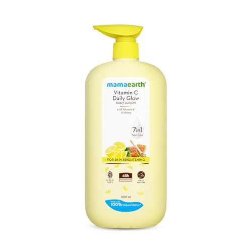 Image of Mamaearth Vitamin C Daily Glow Body Lotion with Vitamin C & Honey for Skin Brightening - 600 ml 48 Hrs Long-lasting Moisturization | Brightens Your Skin Daily | 7-in-1 Total Care For Dry Skin | Made Safe Approved
