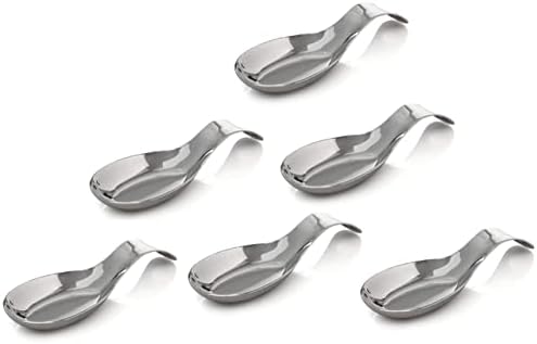 Premium Grade Stainless Steel Spoon Rest with long handle, for Kitchen Counter Cooking Utensils Rest, Holding Messy Spatula & Ladle, Holder for Stove Top, Dishwasher Safe - Pack of 6 image 2