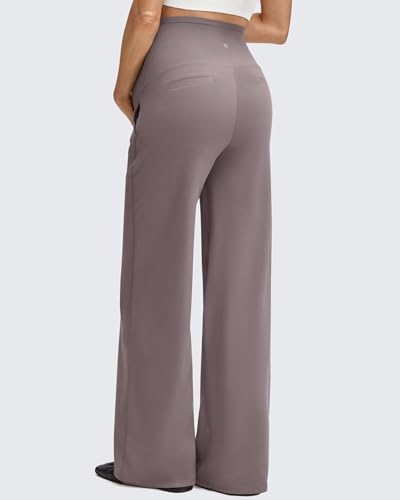 Image of G4Free BareFeel Maternity Pants Over the Belly Pregnancy Trousers for Work | High Waist Coverage,Two Side Pockets,Wide Leg Design,Soft Knit Fabric,for Dress Casual Yoga