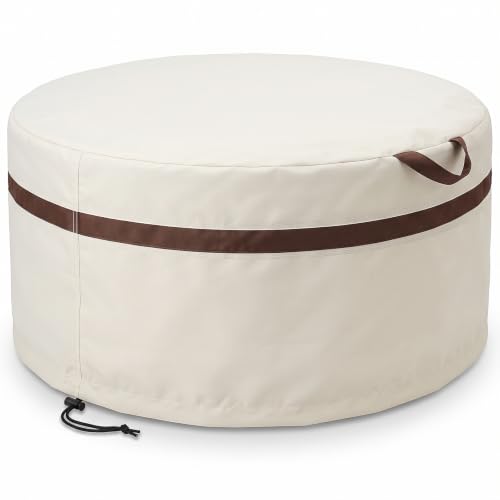 LBTING Fire Pit Cover, 40 inch Cover for 37-40 inch Round Firepit, Waterproof Windproof Dustproof UV-Resistant Heavy Duty Cover for Outdoor Patio Firepit Table - Khaki