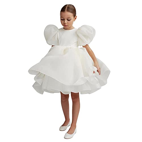 Flower Girl Dress for Wedding Toddler Girls Kids Puff Sleeve Tulle Tutu Babydoll Flare Ball Gown Birthday Princess Dresses