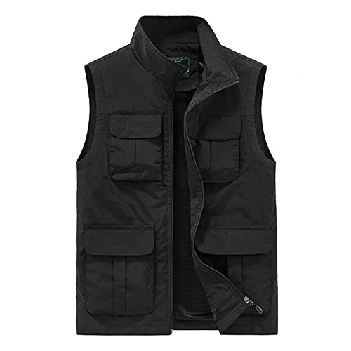Chaleco De Hombre Chaleco Sin Mangas Chaleco De Fotografía Al Aire Libre Ocio Pesca Chaqueta De Viaje Multifuncional,Negro,4XL Cover