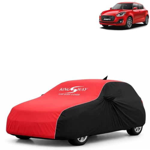 Image of KINGSWAY Super Waterproof Car Cover Only with Maruti Suzuki Swift (Year 2018 to 2020 - All Model) | Mirror and Antenna Pockets | All Weather Car Body Cover with Silver Piping | Black Red