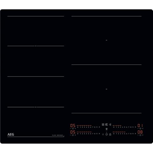 AEG Placa de Inducción TI64IG00IB, 60 cm, 4 Zonas de Cocción, FlexiPuente, Sistema Hob2Hood, Función PowerBoost, Indicador de Calor Residual, Controles Deslizantes Independientes, Sin Marco, Negro