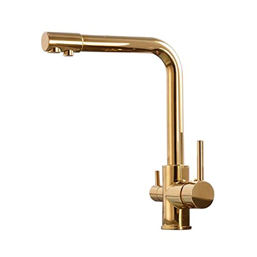 Robinet cuisine 3 voies en laiton aspect brossé et mitigeur d'eau purifiée
