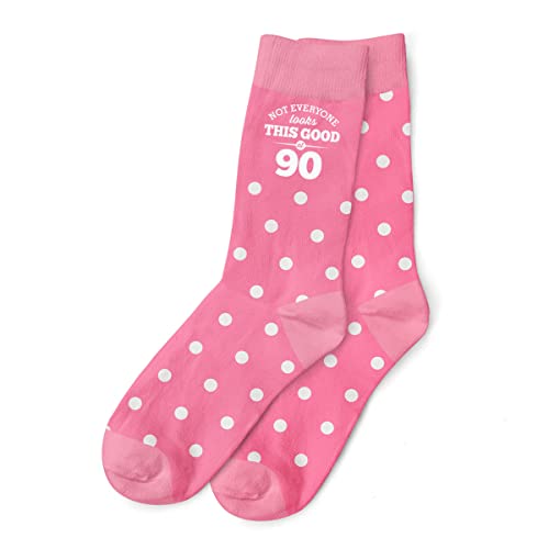 D Design Invent Print! 90th Birthday Gift Pattern Socks Womens Funny Present Keepsake for 90 Year Old Size 4 7 (Pink Polka Dots)