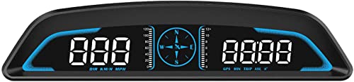Car Head Up Display HUD GPS Speedometer Car Digital Clock, GPS Compass with Over Speed Alarm Fatigue Driving Reminder, Time Altitude Speed Meter Universal for All Vehicles