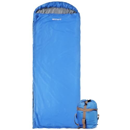 REDCAMP Ultra Lightweight Sleeping Bag for Backpacking, Comfort for Adults Warm Weather, Hooded with Compression Sack Blue (87