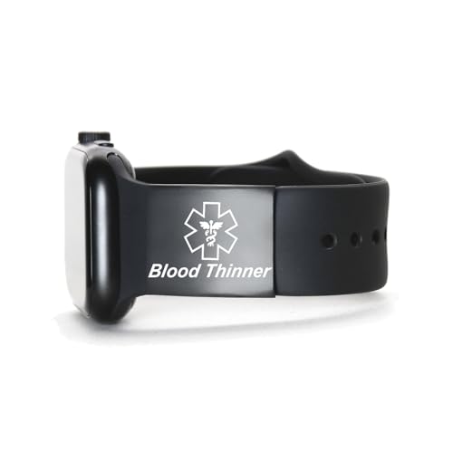 Black Blood Thinner Medical Alert Tag for Watch Band Laser