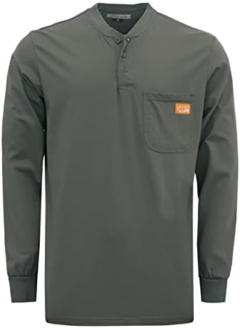 Titicaca FR Pocket Henley 7OZ 100% Cotton Flame Resistant Henley Style Gray Long Sleeve T-Shirts