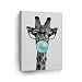 Smile Art Design Cute Giraffe with Glasses Animal Decor Bubble Gum Art Teal Blue Canvas Print Black and White Wall Art Home Decor Nursery Room Decor Stretched Ready to Hang Made in USA 12x8