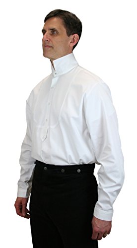 Historical Emporium Men's High Stand Collar Convert. Stud/Cuff Cotton Tuxedo Dress Shirt, Regency Victorian Period Formal