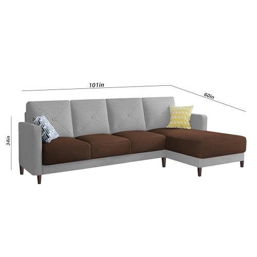 Image of Baloney RHS 6 Seater L Shape Sofa Set for Living Room (Brown Grey Fabric) Premium Fabric Sofa