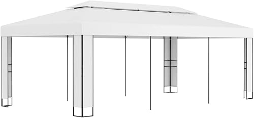 Miniatura 8 de carpas para patio, kiosco, carpa con doble techo, 9.8 x 9.8 pies, color blanco, adecuado para exteriores, jardín, camping