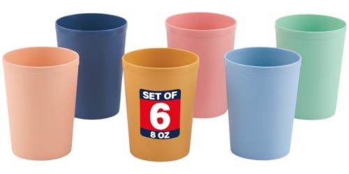 MASTERCOOK 6 Pcs. Small Reusable Cups –8 oz Unbreakable Drinking Glasses -Toddler Cups for Water, Juice, Milk–BPA Free Stackable Tumblers Plastic Cup set for Kitchen, Picnics, Parties- Kid-Friendly