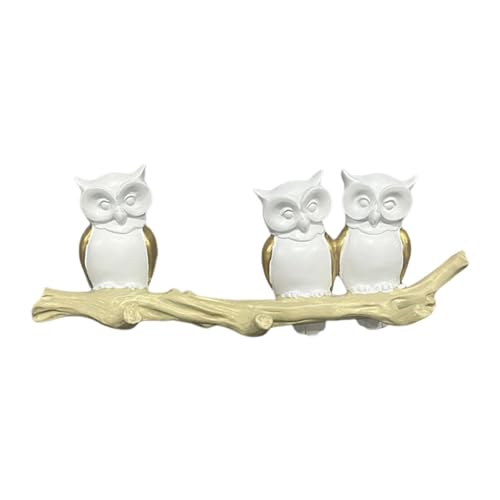 Owl Wall Hook Decoration Creative Walls Rack Novelty Home Decor Party Supplies Resin Ornament Owl Sculpture for Household Hat, 3 Hooks