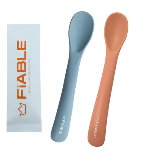 Image of FiABLE Premium 100% Silicone Baby Spoons - Set of 2 Safe, First-Stage Spoons, Soft-tip Easy on Gums I Baby Training Spoon | - Set of 2 Blue&Orange.