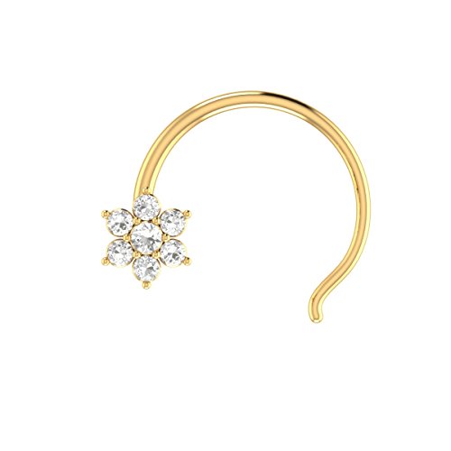 14K Yellow Gold Brilliant Cut Diamond Flower Wedding Nose Body Piercing Ring Stud Pin #TOP7