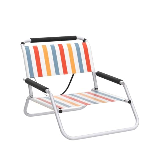 Image of Neso Beach Chairs - Lightweight, Portable and Foldable Recliner Beach Chairs for Park, Camping and Outdoor Adventures - with Slip Pockets and Shoulder Strap - 2 Pack - Vintage Stripes - Regular
