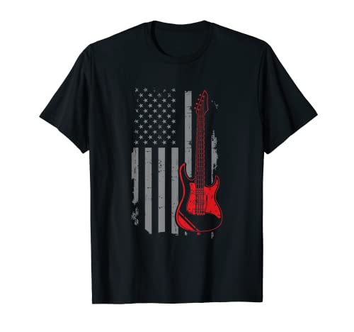 Retro American Flag Bass Guitar Player regalo para bajista Camiseta