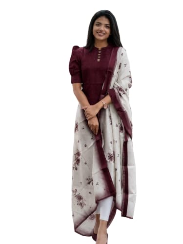 Image of Sun Fashion And Lifestyle Women's Chanderi Straight Stitched Printed Kurti With Printed Organza Dupatta For Women