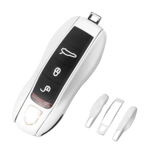 QBUC for Porsche Key Fob Cover 3-Piece Painted Key Shell Compatible with Porsche Cayenne Panamera Macan 911 Boxter Cayman (White)