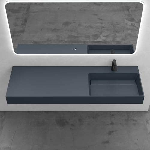 Mai & Mai Waschbecken Aufsatzwaschbecken Hängewaschbecken Col12-Rechts 150x48x13cm in matt Anthrazit aus Mineralguss ohne Überlauf