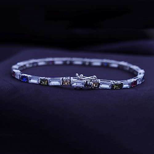 Affy Multi Color Cubic Zirconia Tennis Bracelet In 14K White Gold Over Sterling Silver Length - 7.25" #TOP6