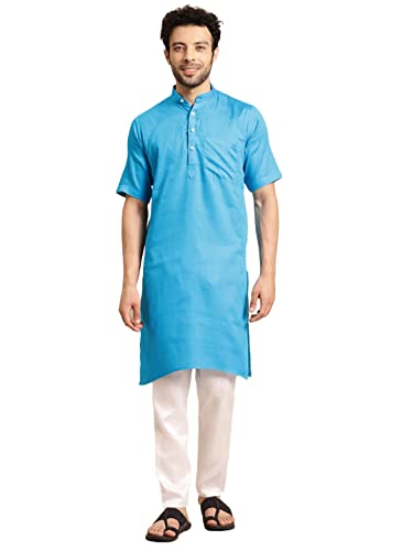 Image of Rajubhai Hargovindas Men's Pure Cotton Woven Design Half Sleeve Kurta