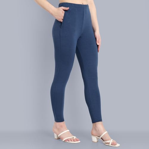 Image of ONE SKY Women Ankle Length Leggings | Premium Cotton Modal Spandex Blend | High Waist Stretchable & Bio-Washed Fabric | Colour-Lock | Ethnic Leggings for Women