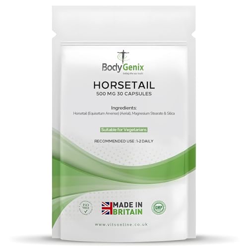 Bodygenix Horsetail 500mg Capsules - Antioxidant & Anti-Inflammatory Healthy Skin Hair Nails Weight Management Natural Supplement - 30 Capsules, 1 Month Supply