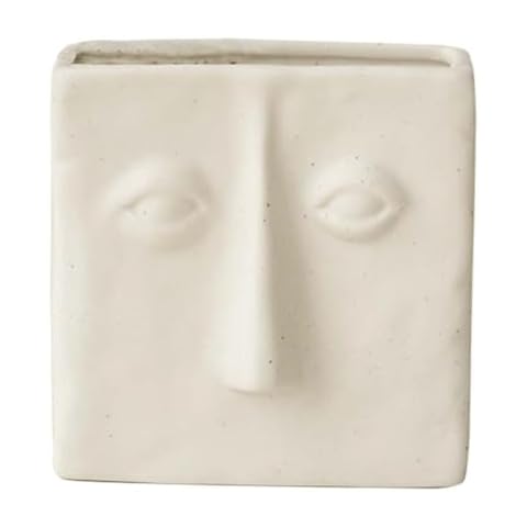 WENSHUO Abstract Square Face Pen Holder, Modern and Minimalistic Desk Accessories, Matte Crème Cover