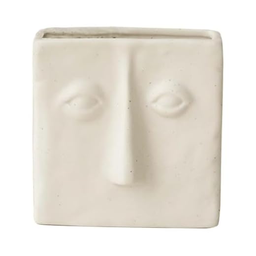 WENSHUO Abstract Square Face Pen Holder, Modern and Minimalistic Desk Accessories (Crème)