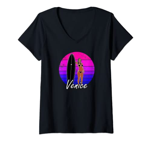 Womens Venice Beach CA Surfer Surfing Men Women Graphic Tees Gifts V-Neck T-Shirt