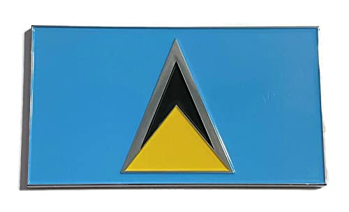 Saint Lucia Flag Car Emblem | Saint Lucian Flag for car | Chrome Plated Car Emblem | Just Peel and Stick | Very Strong Adhesive Back