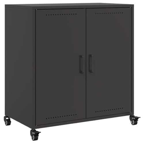 vidaXL Sideboard, Kommode mit Stauraum Rollen, Beistellschrank für Wohnzimmer Schlafzimmer Büro, Anrichte Schrank, Schwarz Kaltgewalzter Stahl