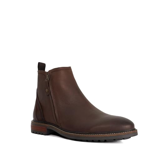 Image of Dune London Mens CIAN Leather Zip Detail Ankle Boots Size UK 10 Casual Boots Brown
