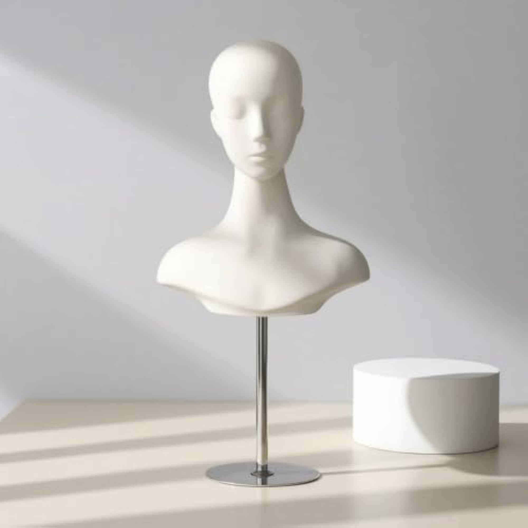 Matte Mannequin Head with Shoulders, Minimalist Design