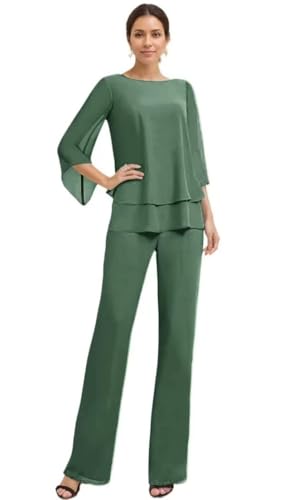 2 Piece Mother of The Bride Pant Suits for Wedding Guest Chiffon Long Sleeves Evening Outfits Formal JH001