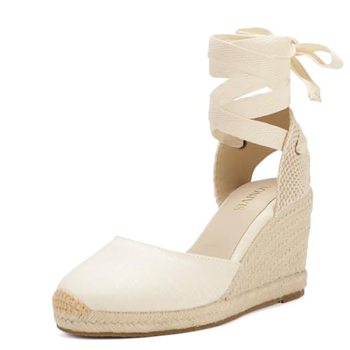 Image of Women's Espadrille Wedge Sandals Closed Toe Lace-Up Shoes