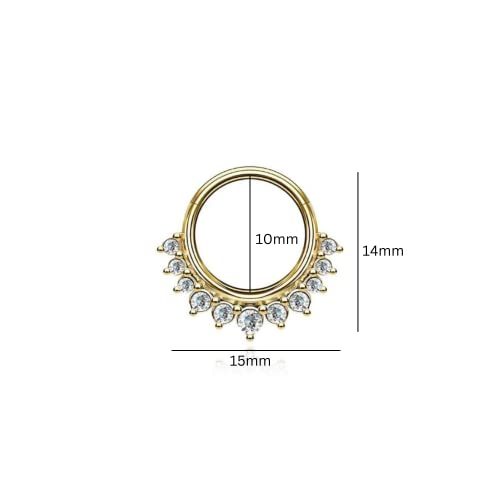 Natural Diamond Septum Conch Piercing In 14K Solid Gold, 16-18-20G Septum Helix Clicker Piercing Earring, Daith Ring (White Gold, 14K Gold) #TOP6