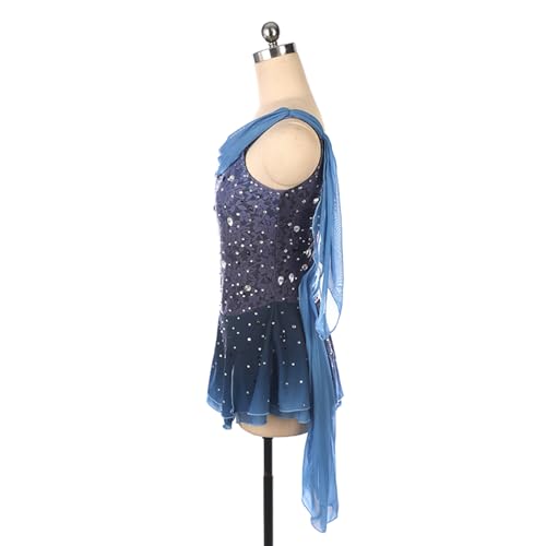 DIJITOO Vestido de patinação artística, fantasia de desempenho de competição de fita de strass de re