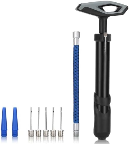 Alyvisun Inflador bolas com manga, kit de bombas para bola portátil, insuflador de bolas com agulha e mangueira expansível para basquetebol, futebol, óleo, bola, tubo de liga de alumínio duradouro