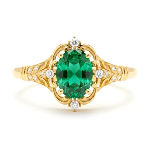 Jizuoku Oval Cut Vintage Emerald Ring Gemstone Engagement Rings for