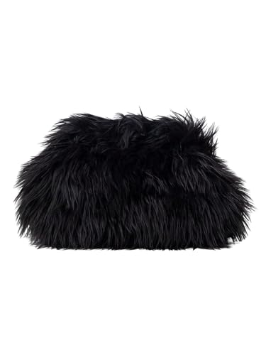 Verdusa Womens Fuzzy Handbags Clutch Purses Y2k Furry Plush Evening Bags Dark Black One Size