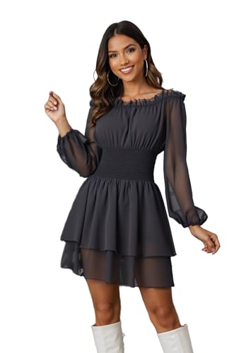 GOLDSTITCH Women Renaissance Medieval Gothic Costume Boho Off Shoulder Peasant Halloween Victorian Mini Dress Black XL