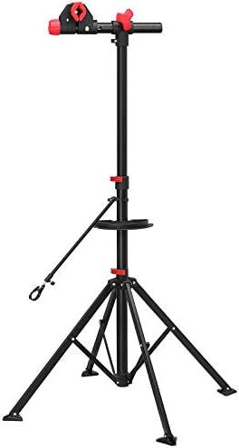 SONGMICS Heavy Duty Bike Mount Stand Professional Telescopic Bike Bicycle Mount Stand with Magnetic Tool Tray, Workshop, Garage, Portable, Black/Red SBR02B