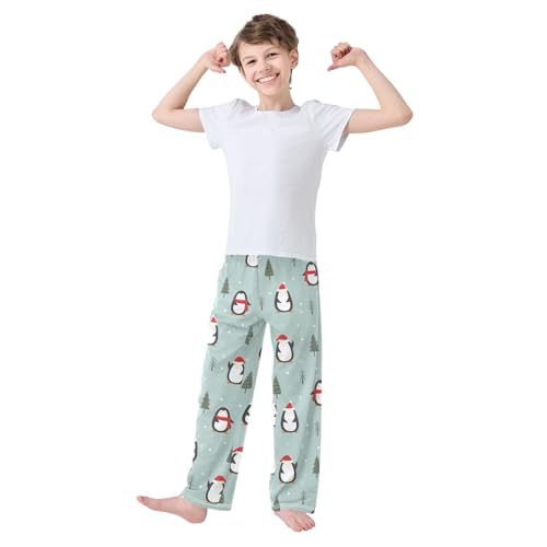 Boys' Pants Cute Penguin Christmas Pine Tree Long Bottoms Jogger Pants Elastic Waist Trousers with Pockets S-XL2